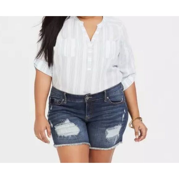 Torrid Harper chambray fit pullover 3/4 sleeve striped blouse - Picture 1 of 11